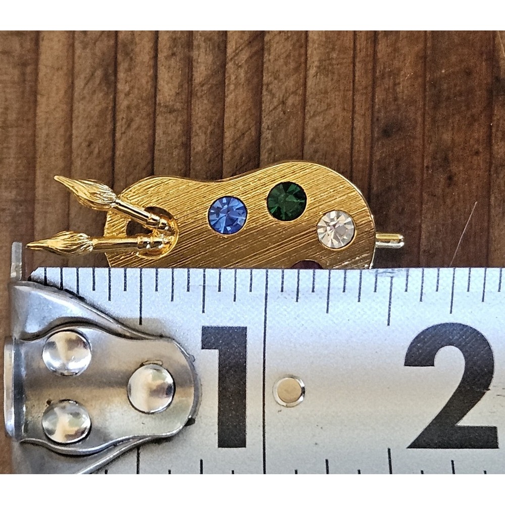 Vintage Monet Painters Palette Gold Tone Brooch w/ Colorful Rhinestones - Picture 4 of 4